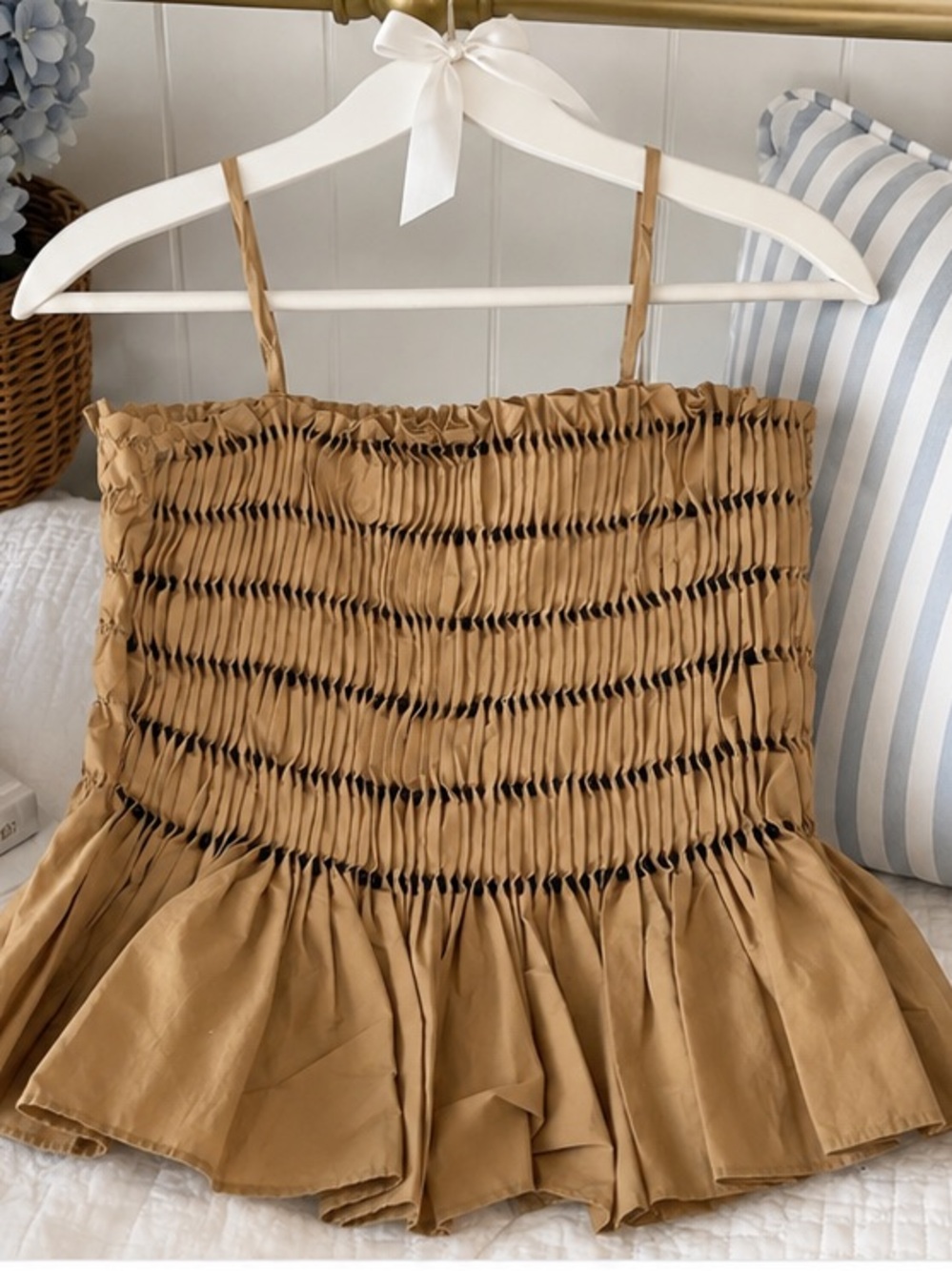 Zara Camel Smocked Peplum Cami
